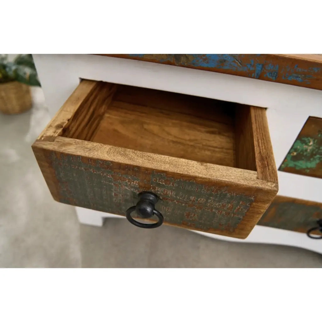Tavolino basso PATCHWOOD quadrato 70 cm legno multicolore e bianco con cassetti e baule