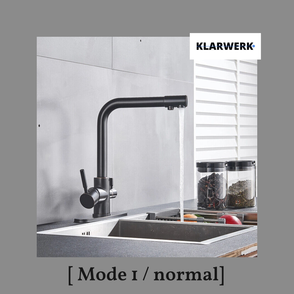 Felice | Rubinetto per acqua potabile a 3 vie premium nero opaco | Miscelatore da cucina ad osmosi in acciaio inossidabile | Filtra 3 connessioni