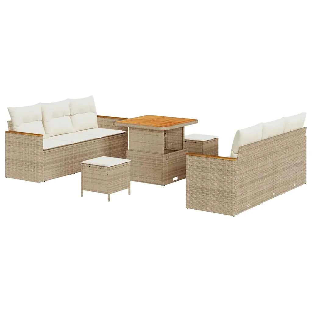 Set Divano da Giardino 9 pcs Beige polyrattan