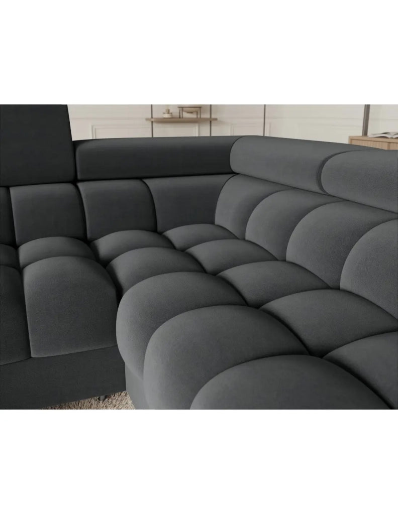 Divano panoramico convertibile FACTORY 3 posti grigio – angolo destro con contenitore