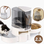 Doppio Ciotola e Fonte per Cani e Gatti – Dispensatore di Cibo Automatico con Serbatoio d'Acqua – Ciotola per Animali con Contenitore Trasparente e Indicatore di Livello – Rifornimento Continuo di Cibo e Acqua