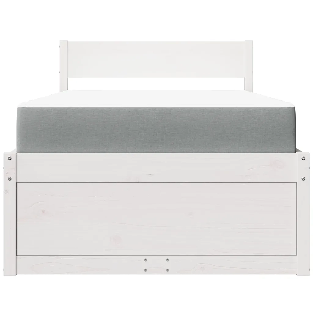 Letto Cassetti e Materasso Bianco 90x200 cm Legno Massello Pino