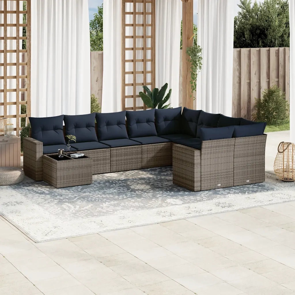 Set Divani da Giardino 10 pz con Cuscini Grigio in Polyrattan