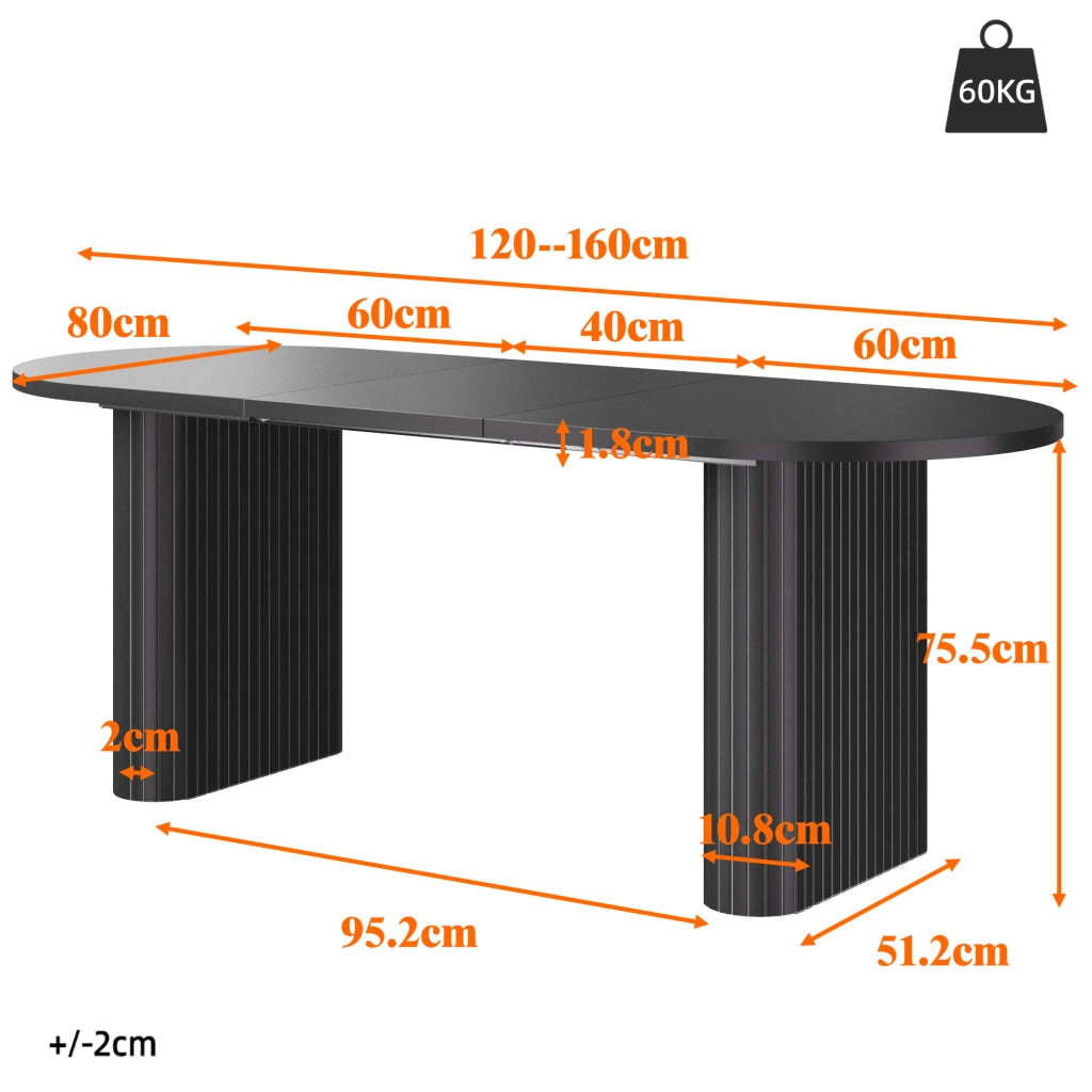 Tavolo da pranzo allungabile con piano regolabile; in MDF e metallo; nero; 120 × 80 × 75;5 cm