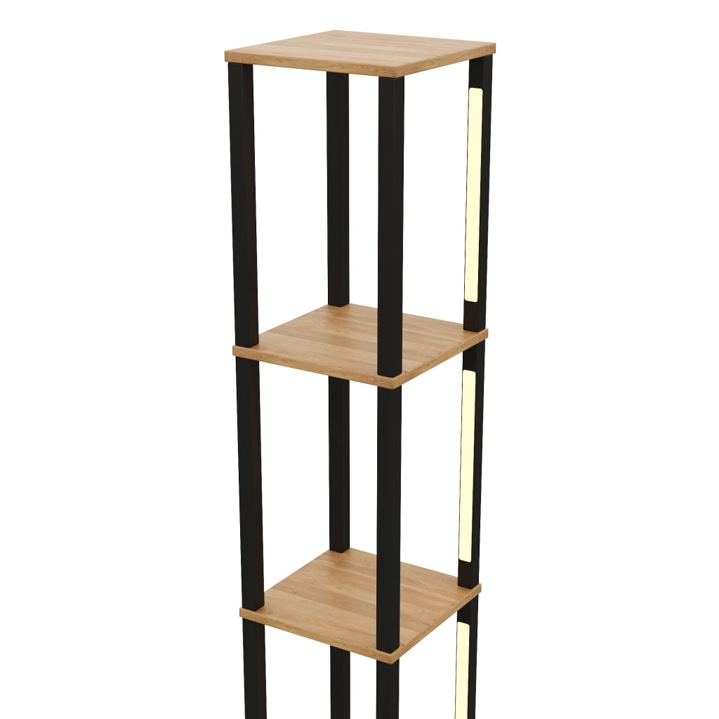Libreria illuminata a 4 ripiani 26 x 26 x 165 cm, MDF, design moderno minimalista, LED a tre tonalit¨¤, nero e effetto legno