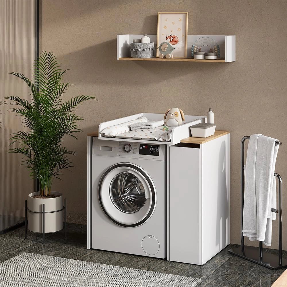 Mobile lavatrice Viktor, Bianco/Artisan, 93.6 x 88.2 cm 2 parti con fasciatoio