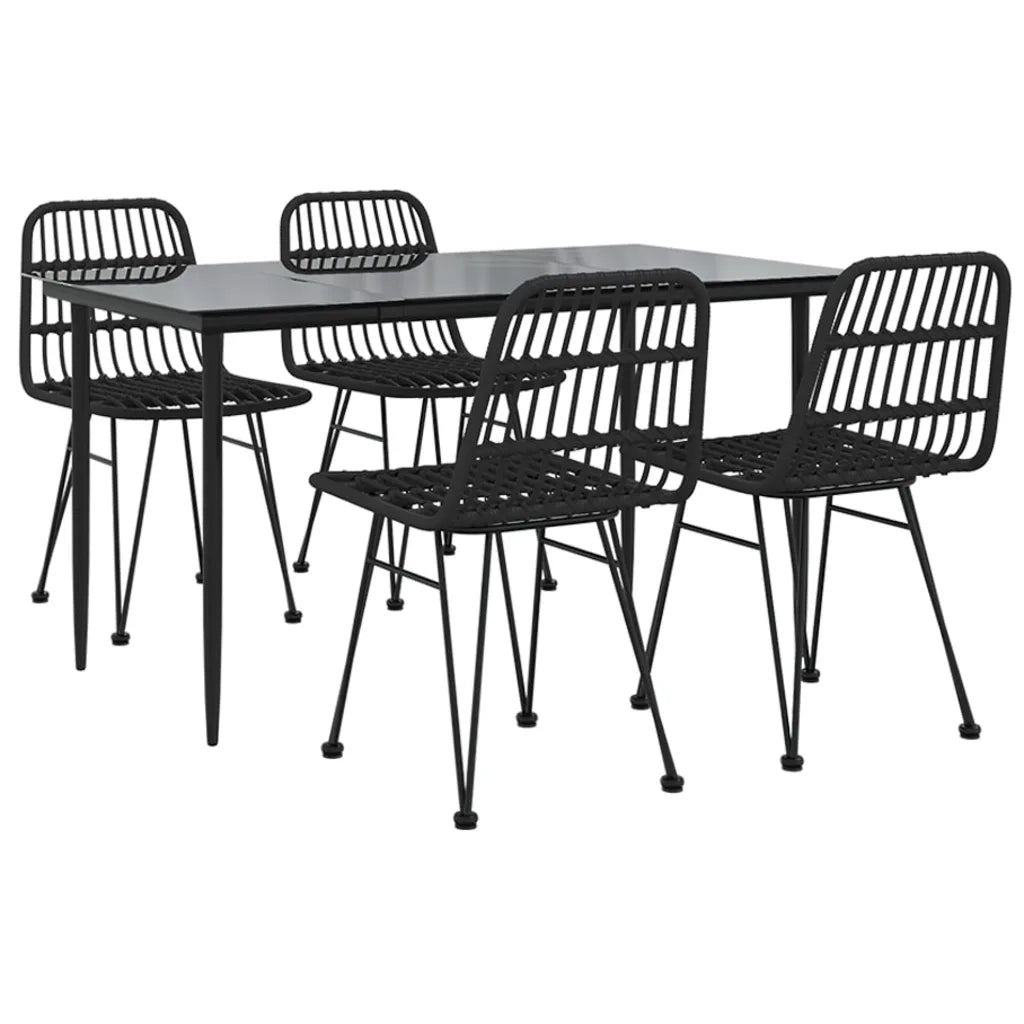 Set da Pranzo da Giardino 5 pz Nero in Polyrattan cod mxl 35586