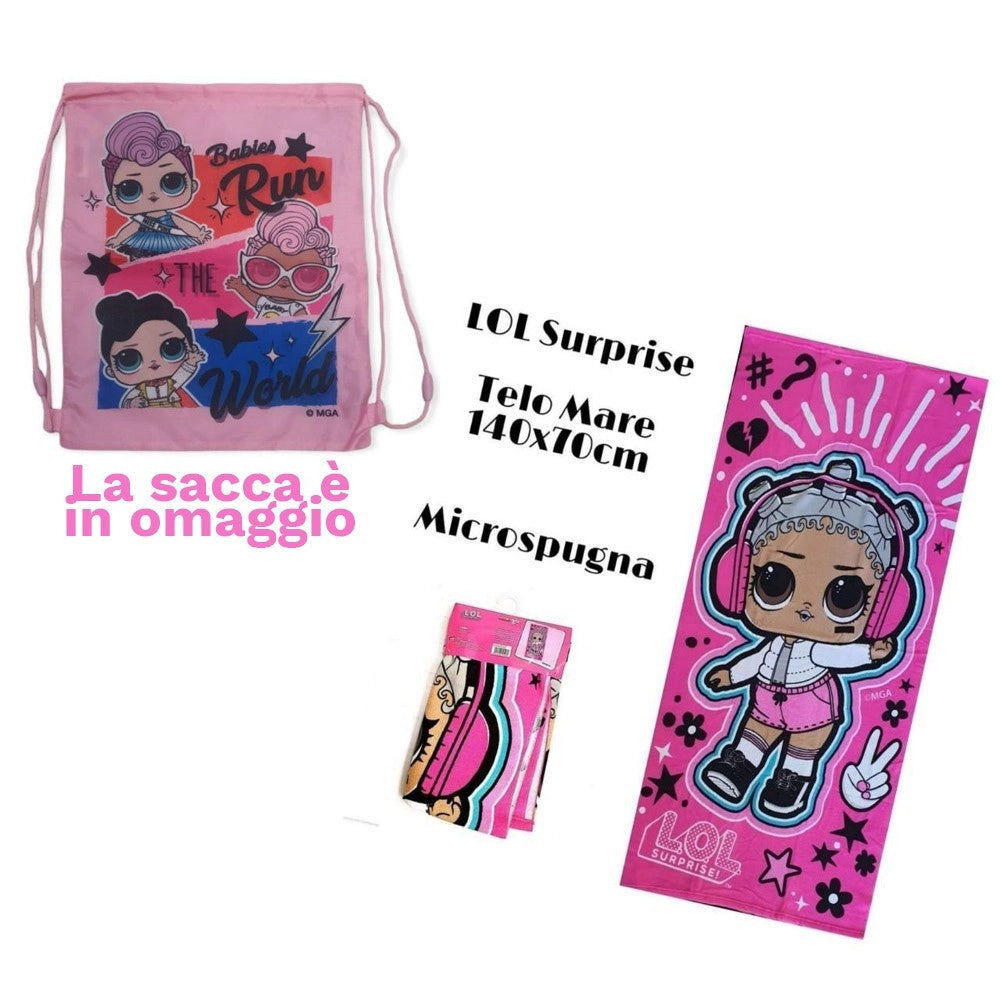 Trade Shop - Telo Mare In Cotone 140X70 Asciugamano Mare Lol Surprise + Sacca In Omaggio -