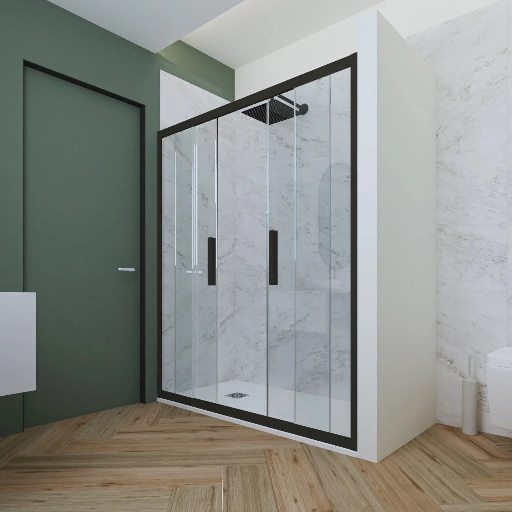Porta doccia scorrevole 160 CM H 200 Vetro Trasparente Profilo Nero Matt mod. Glam