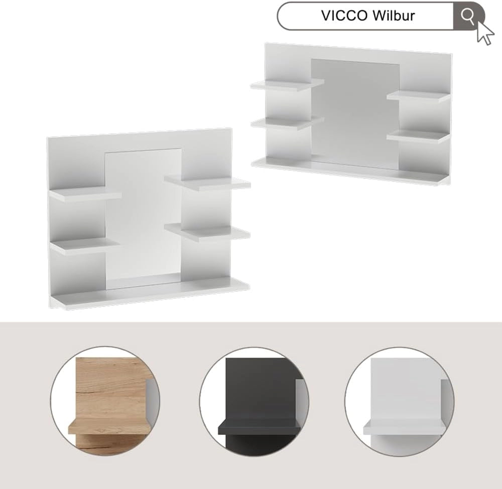 Specchio contenitore bagno Wilbur, Bianco, 78 x 50 cm con ripiani
