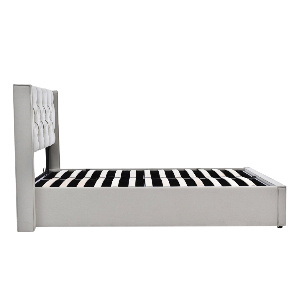 DESMIU Lit coffre 140 × 200 cm 2 posti con contenitore, materasso incluso, in cotone, grigio chiaro