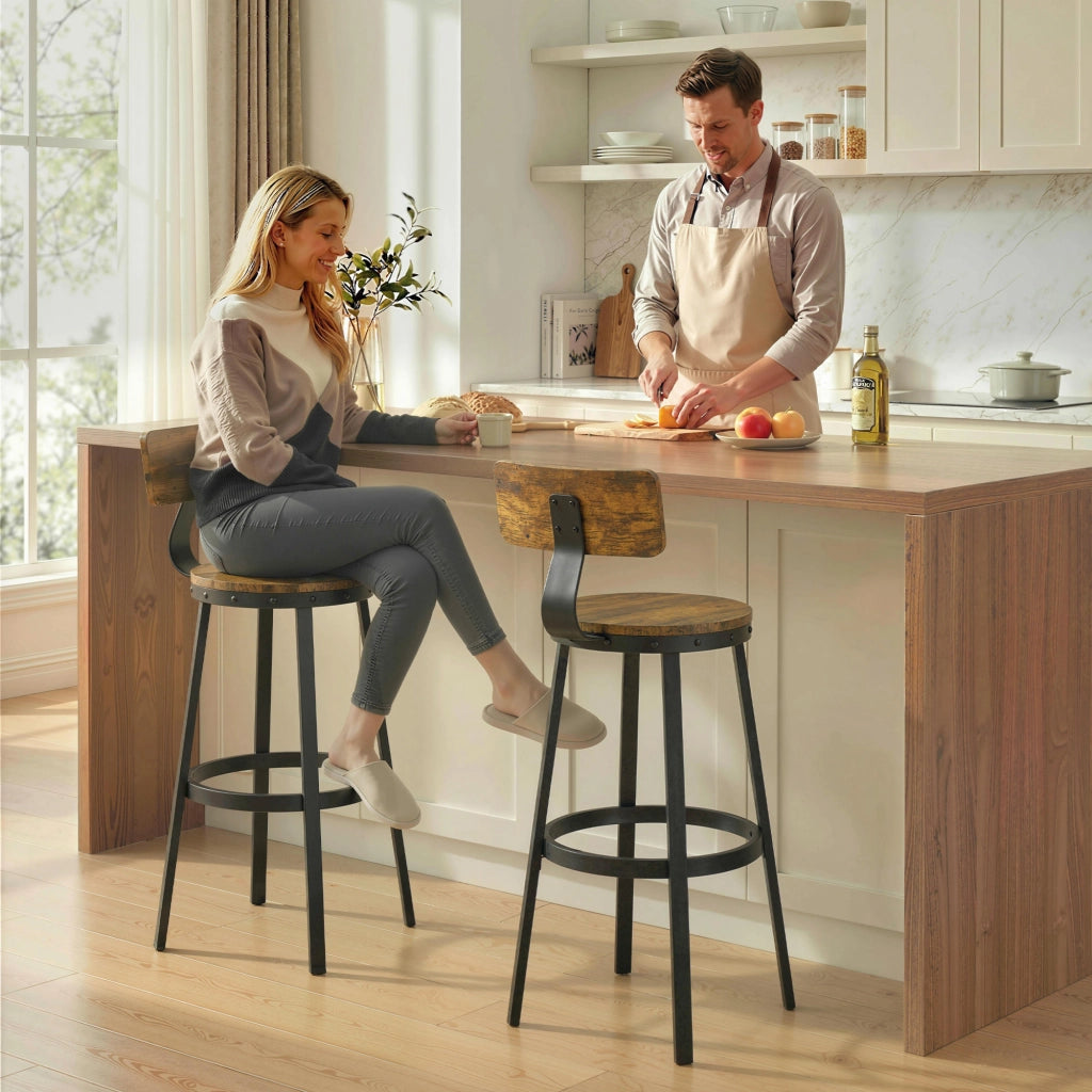 Sgabelli da Bar 2 Pezzi Stile Rustico ¨C zephmum ¨C Legno e Metallo Marrone 37x47x96 cm