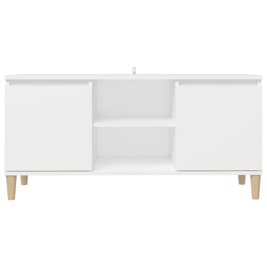 Mobile TV con Gambe in Legno Massello Bianco 103,5x35x50 cm
