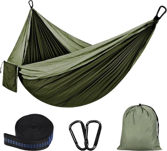 Hammock da Campeggio 300kg di Carico (300x200cm) Singola o Doppia Leggera e Portatile per Viaggi e Relax in Giardino o a Spiaggia in Nylon Paracadutistica Respirabile