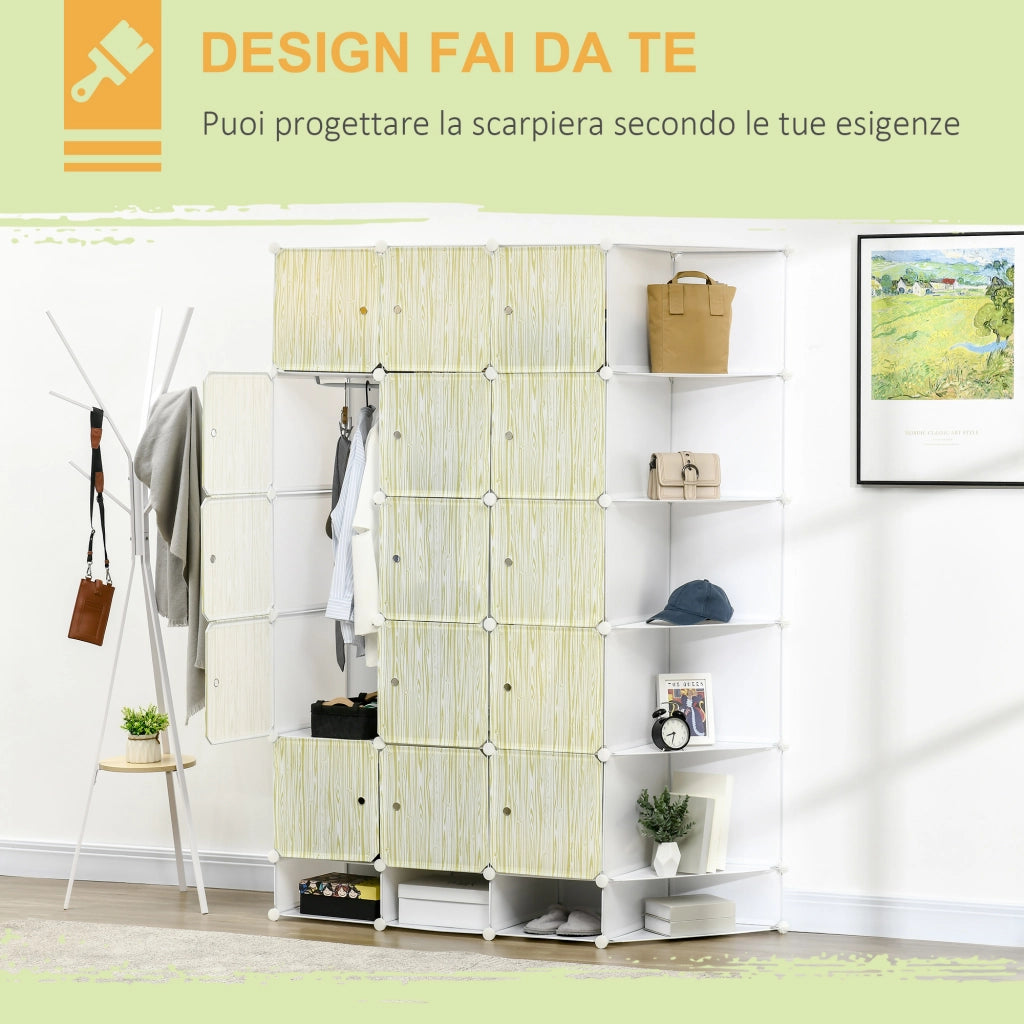 Easycomfort Mobile Scarpiera Modulare Salvaspazio, Pannelli a Cubo e Triangolo in PP e Acciaio, 145x47x196 cm, Bianco