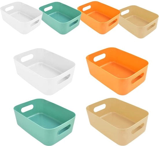 Organizzatore di archiviazione, 8 pezzi, 4 piccoli articoli, di plastica, organizzatore di archiviazione ripiegabile, scatole di plastica piccole, organizzatore con maniglia, per la stanza da bagno, 4 piccoli e 4 medi grandi
