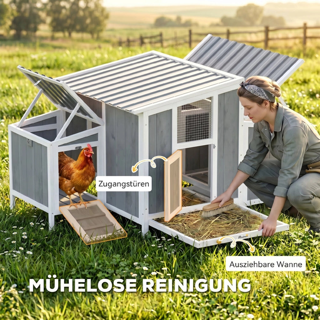 Pollaio in Legno con Porta Bloccabile e Nidi per 3-4 Galline ¨C Xylo ¨C Grigio 145x90x92 cm