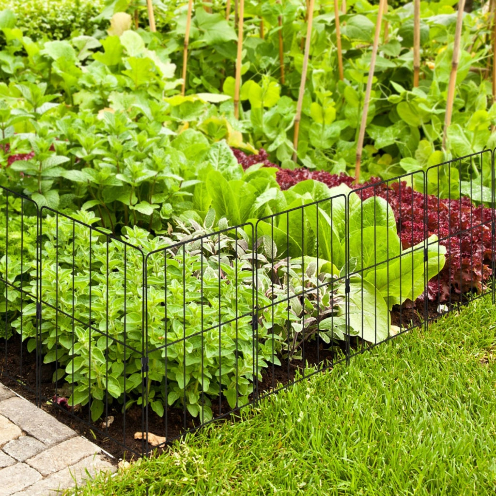 15 Pannelli per recinzione da giardino pieghevole, Recinzione per aiuole in metallo antiruggine Nero-Fioriere