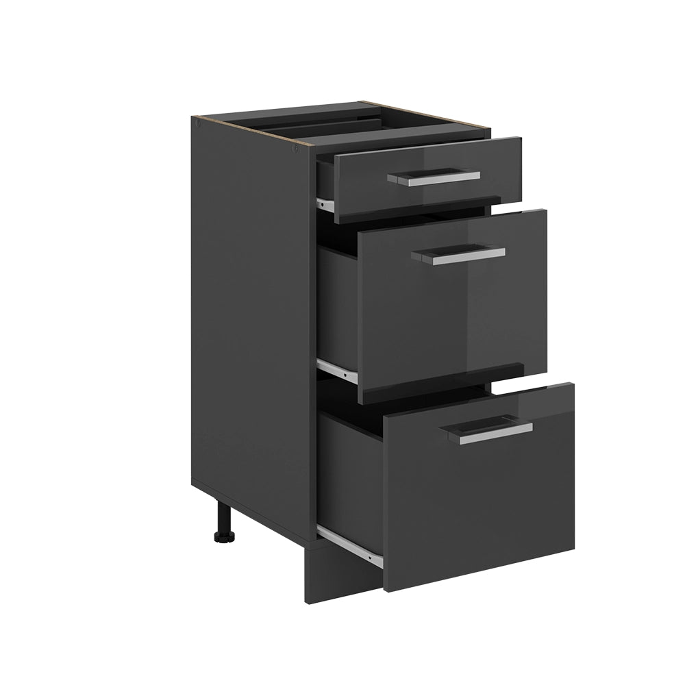 Mobiletto base per cucina R-Line Antracite lucido/Antracite 40 cm con cassetti, senza piano di lavoro Vicco