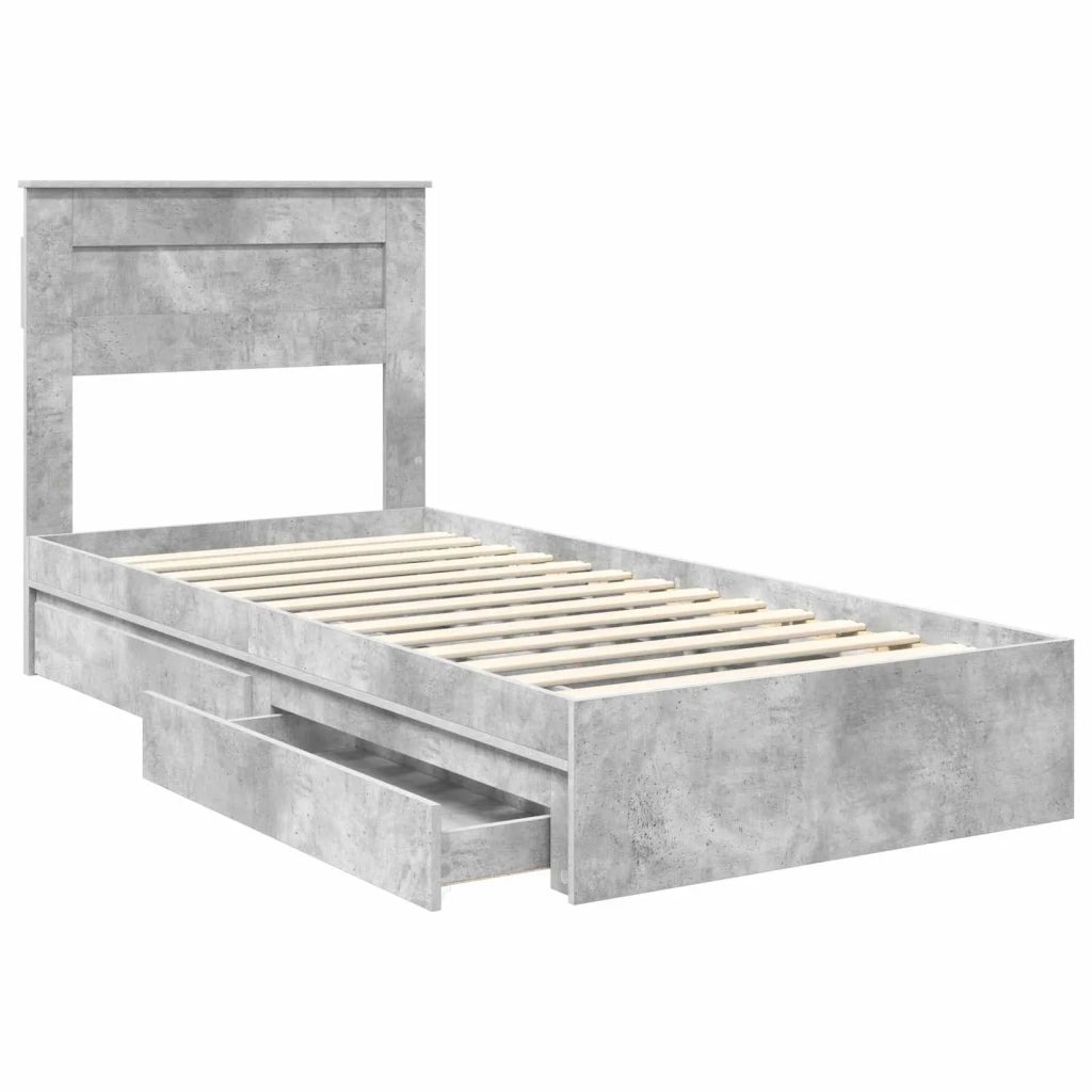 Letto con Contenitore con testiera Grigio cemento 90 x 190 cm