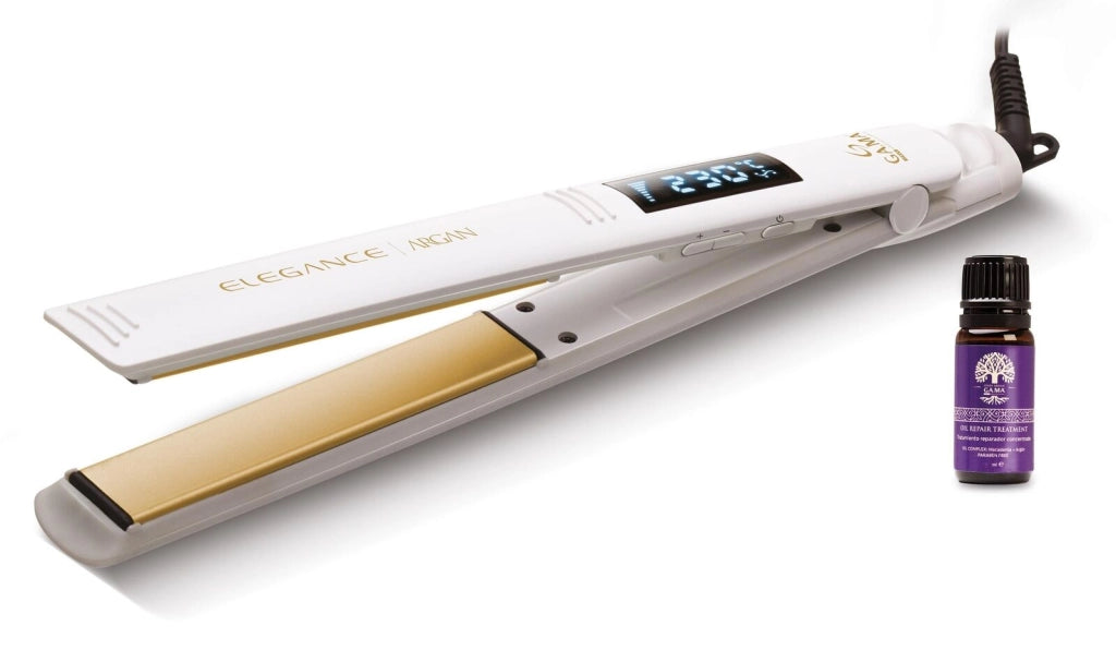 GA.MA Piastra Elegance Argan: elimina l'effetto crespo dei capelli, trafile lunghe in tormalina, liscio a lungo in poco tempo, capelli protetti, riscaldamento istantaneo, temperatura regolabile e display LCD, auto spegnimento, pulsante chiudi piastra
