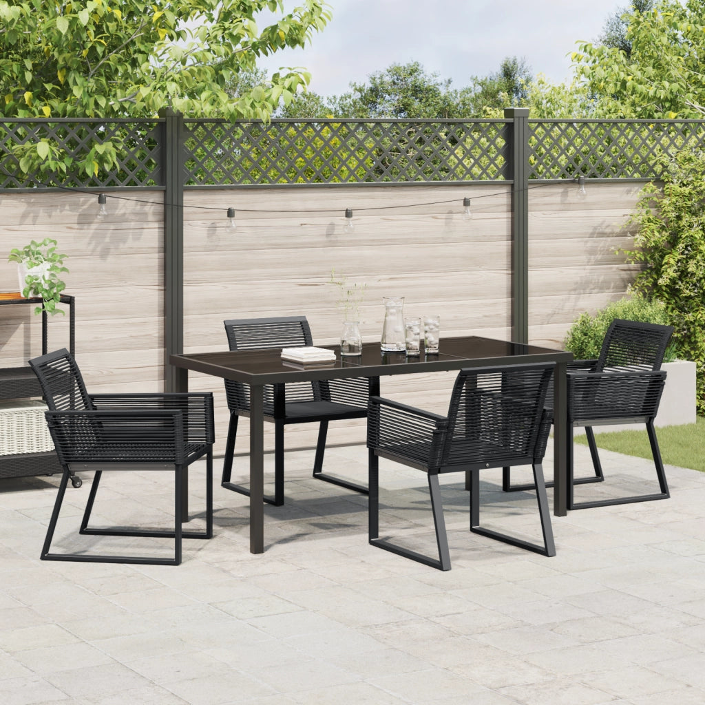 Set da Pranzo da Giardino 5 Pezzi Nero Polirattan