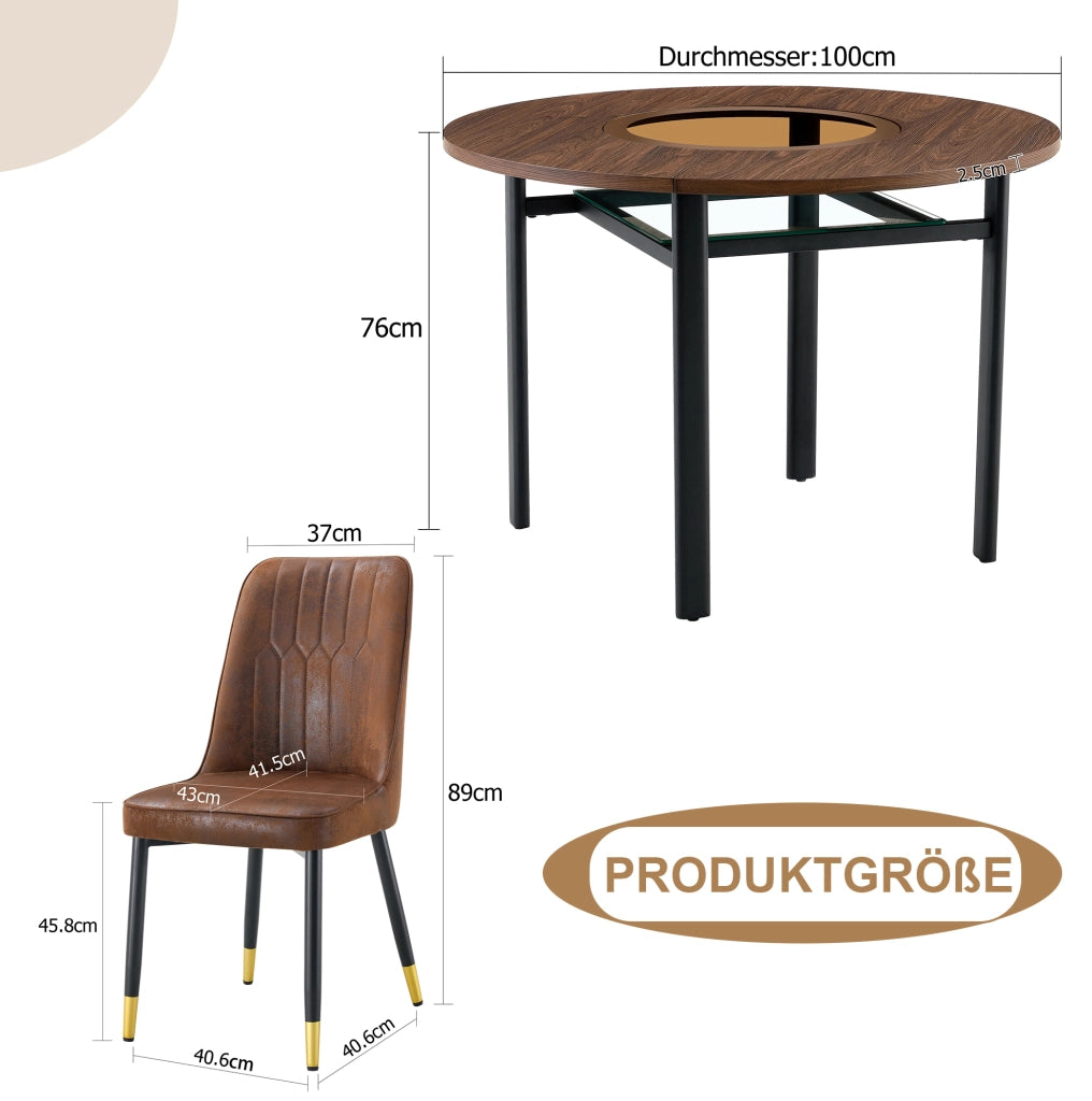 Set tavolo da pranzo rotondo con 2 sedie marroni