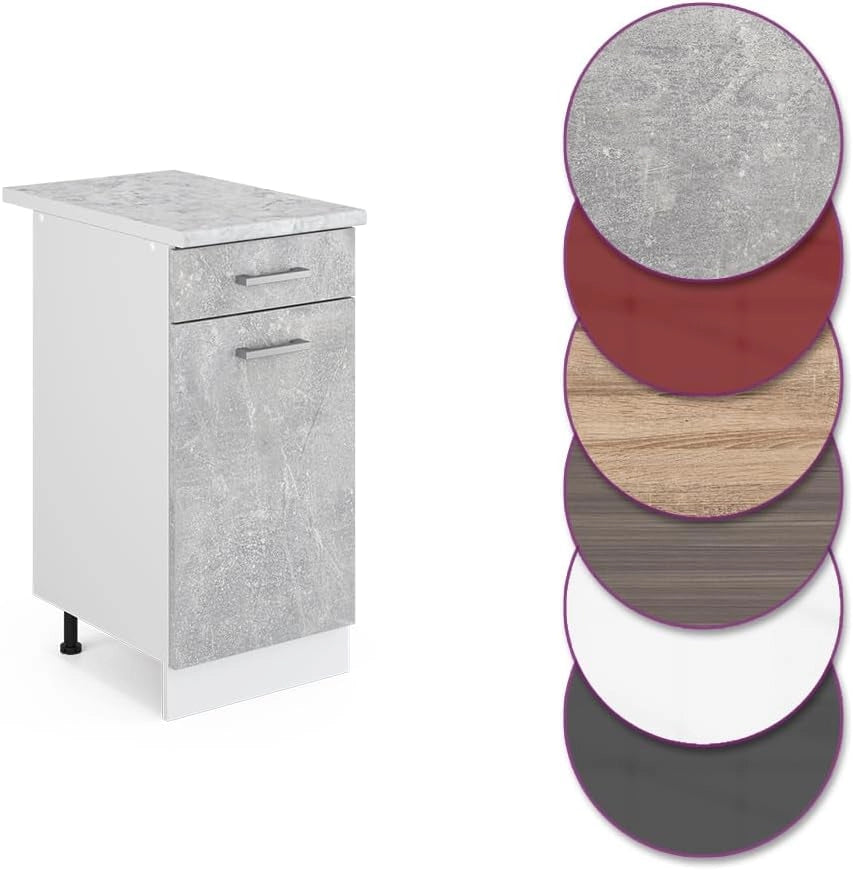 Mobiletto base per cucina R-Line, Calcestruzzo, 40 cm, PL Marmo, per la libera combinazione all'interno di sistemi cucina modulari