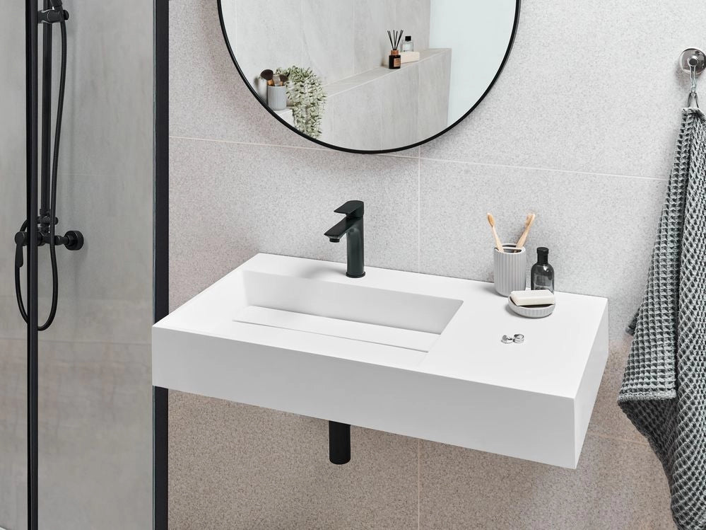 Lavabo bagno rettangolare in ceramica bianco 90 x 48 cm Lavello da bagno rettangolare