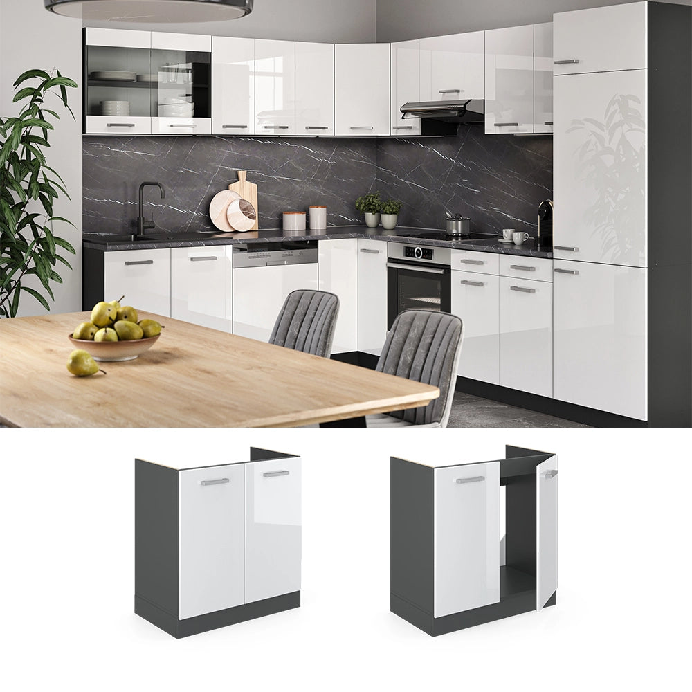 Vicco Mobile lavello cucina Bianco lucido 80 cm PL Marmo