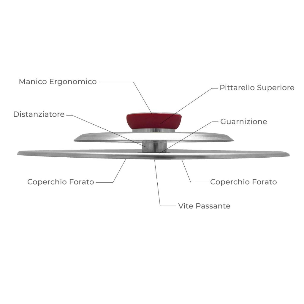 Coperchio Magico Antiodore Ø35 cm Ventur Magic in Acciaio Inox Pomolo in Bachelite Cooker Rosso