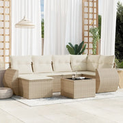 Set Divani da Giardino 7 pz con Cuscini Beige in Polyrattan