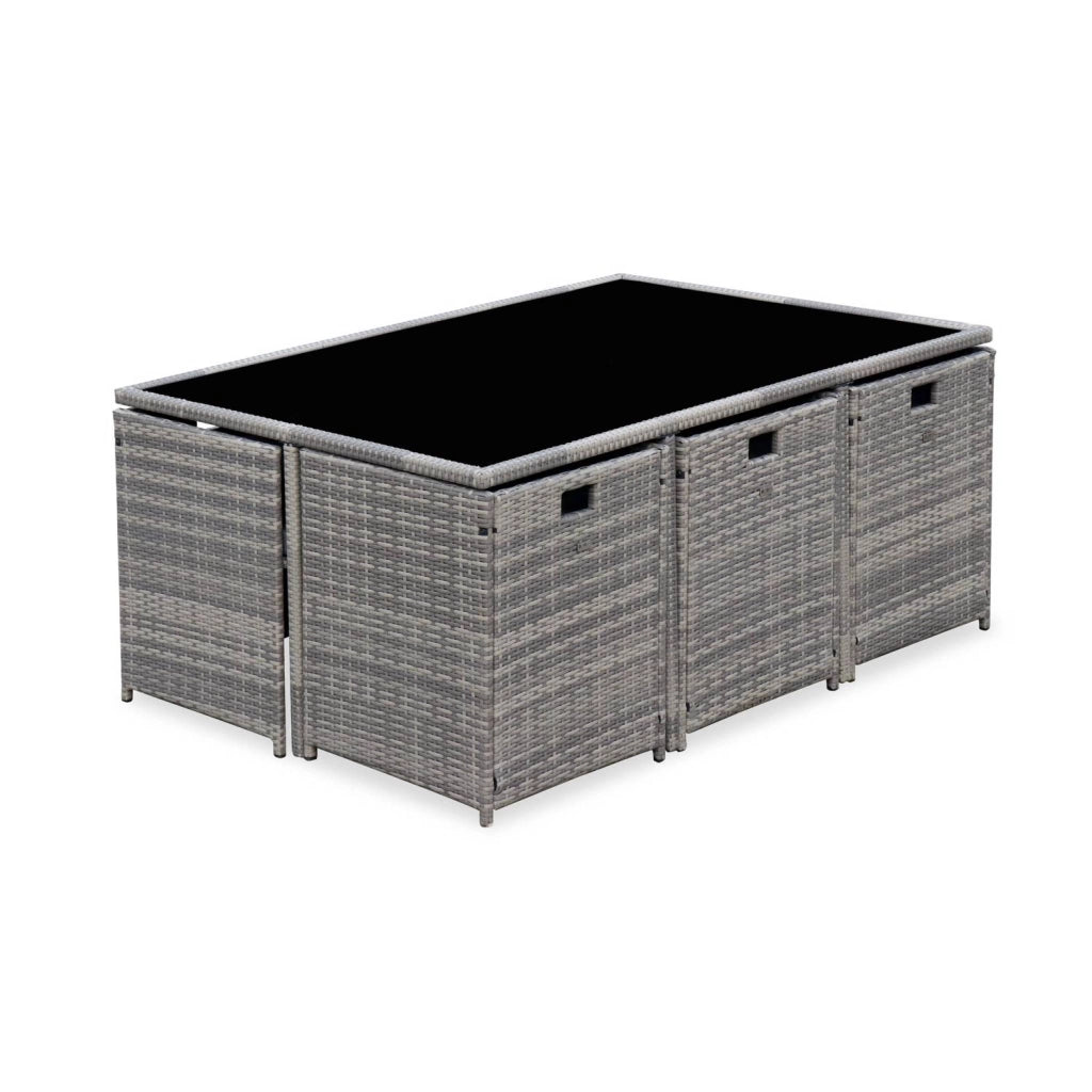 Set tavolo da giardino in resina con 10 poltrone + copertura