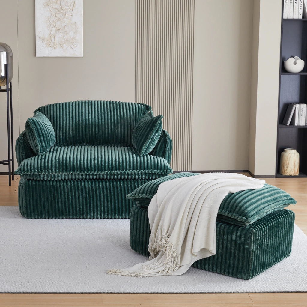 Poltrona 115x89x77 cm verde 1 posto con poggiapiedi, tessuto, senza montaggio