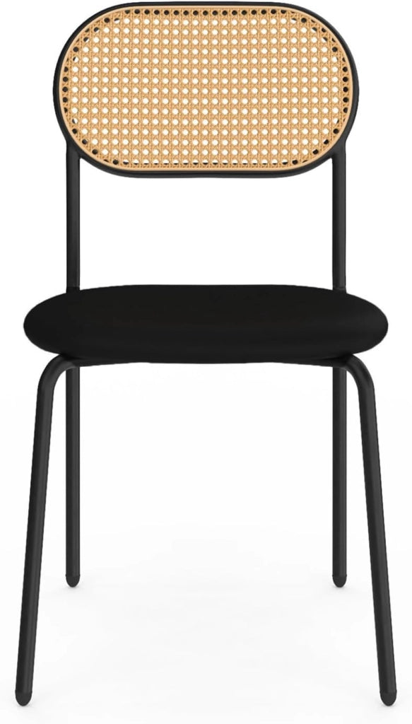 Set di 4 sedie da pranzo vintage CLOTILDE in metallo nero con schienale in canna