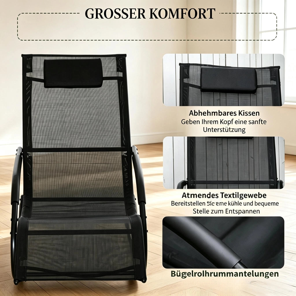 SEDIA A DONDOLO DA ESTERNO 62x150x84 cm Nera in Metallo Zincato e Textilene
