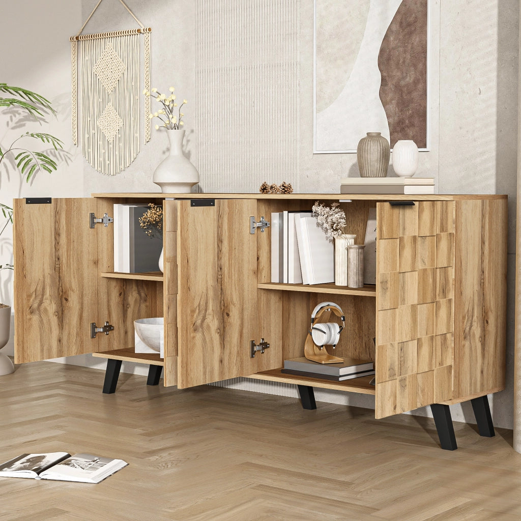 Credenza con 4 Ante e Ripiani Regolabili; Motivo Geometrico; in Pannello Truciolare; Legno; 160;5¡Á35;5¡Á78 cm