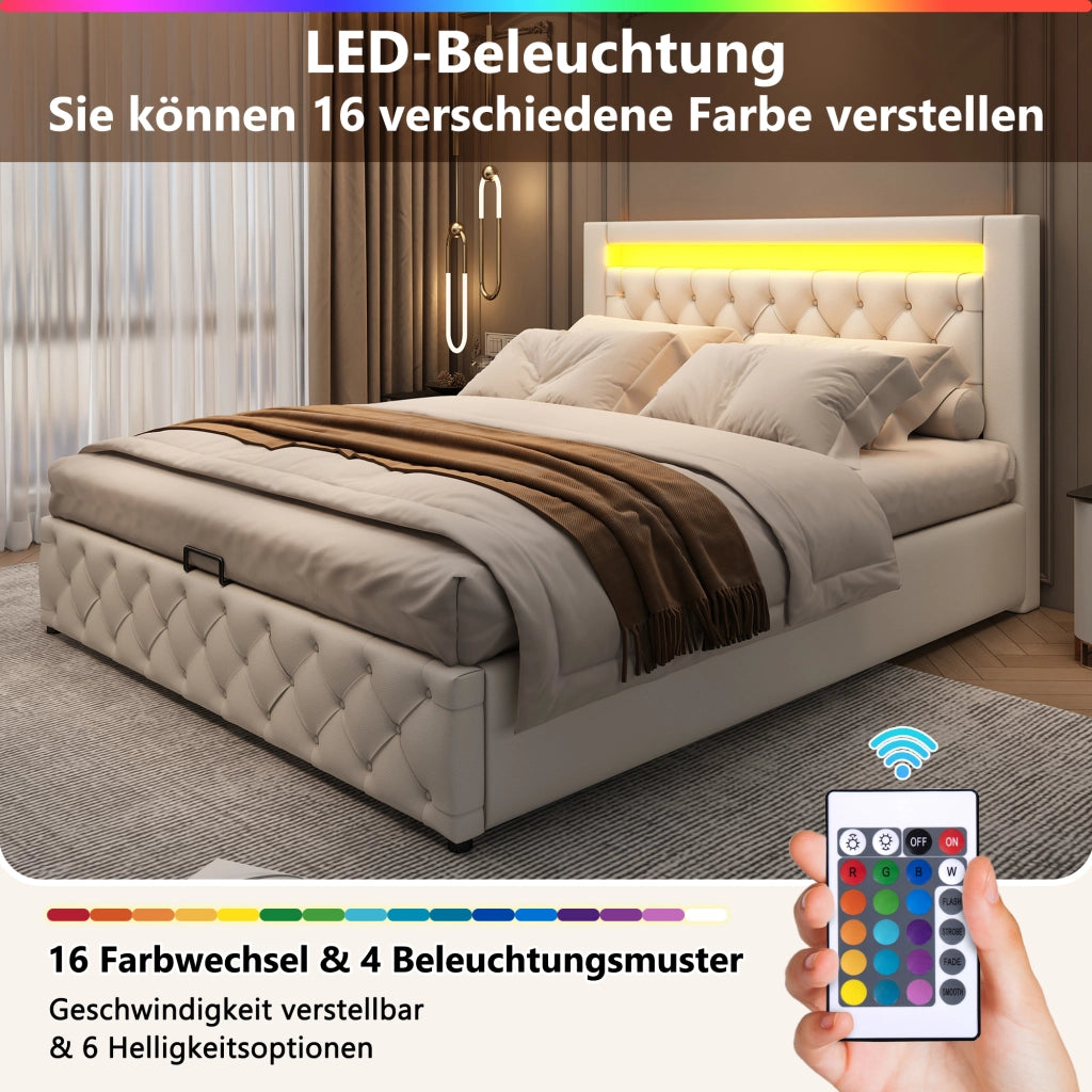 Letto funzionale – 160x200 cm – LED contenitore rete – PU bianco