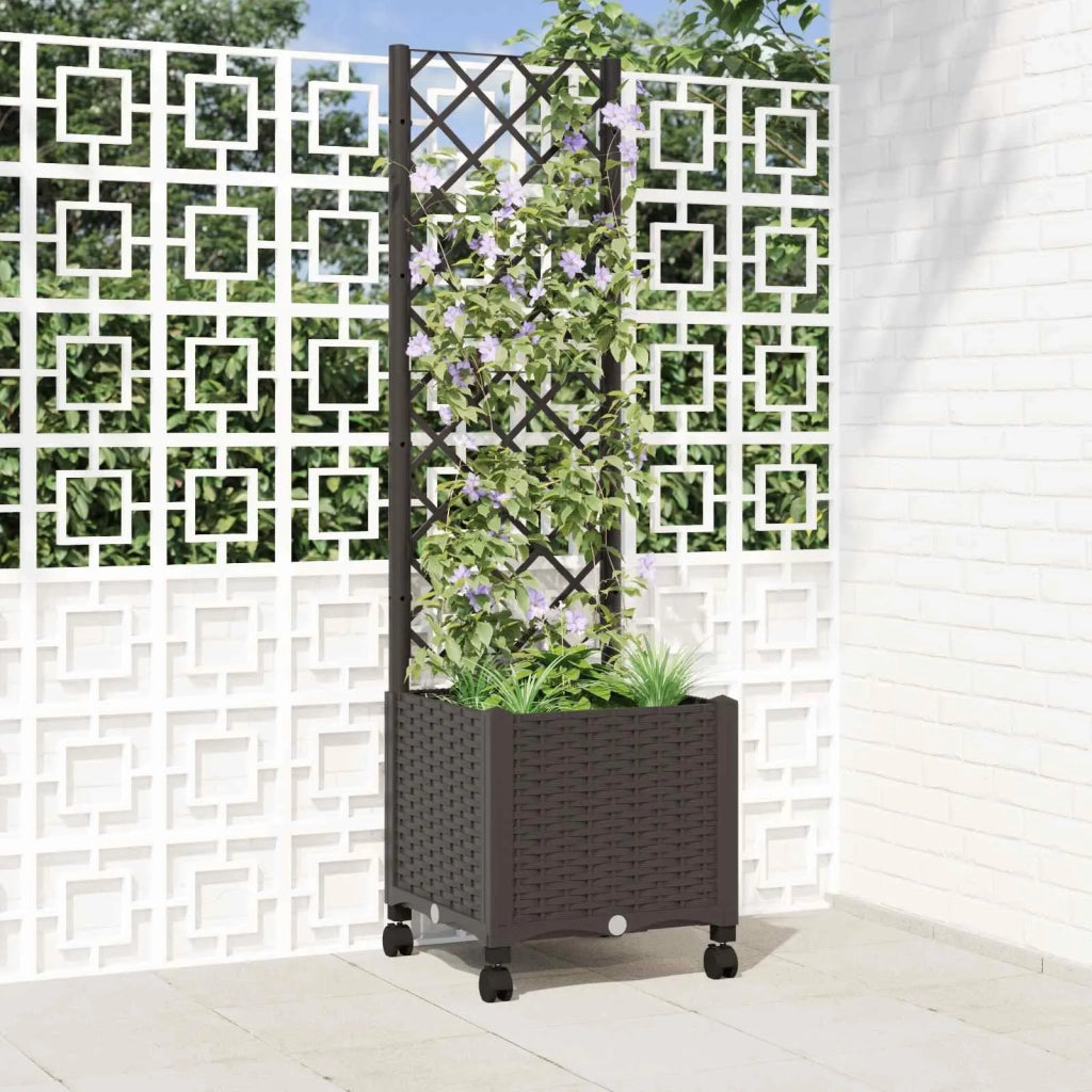 Vaso da giardino con grigliato e ruote Marrone 40 x 40 x 146 cm 3422919