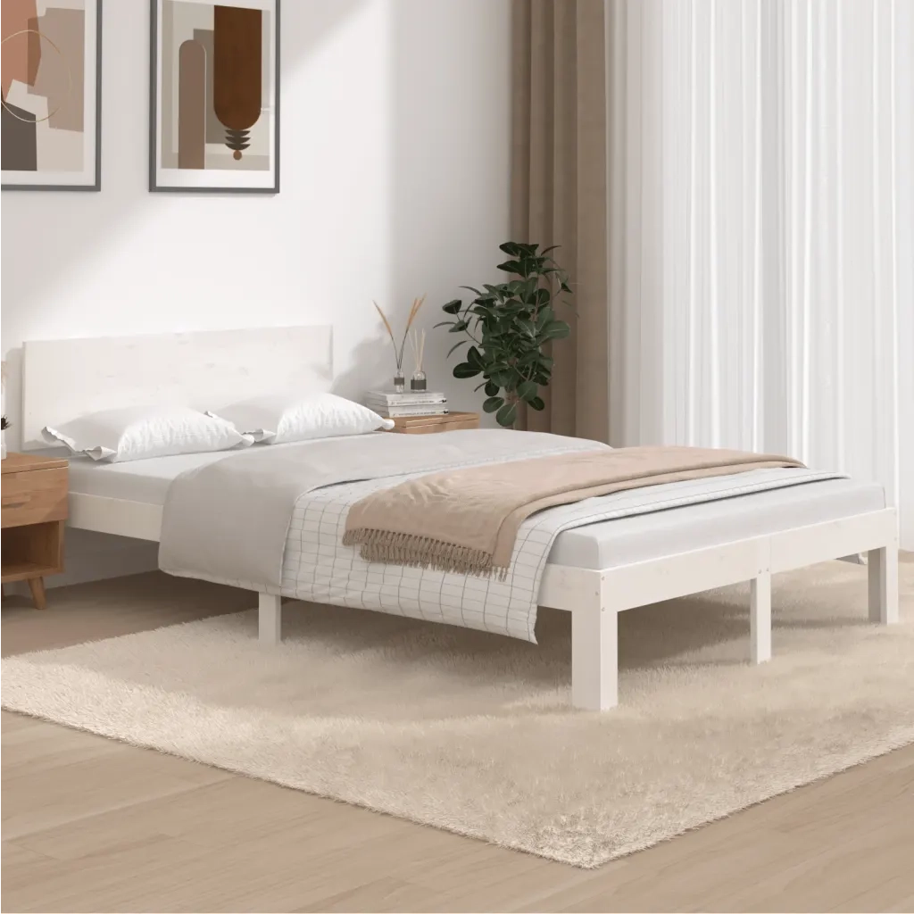 Giroletto-Struttura Letto Bianco in Legno Massello di Pino 120x200 cm 147299