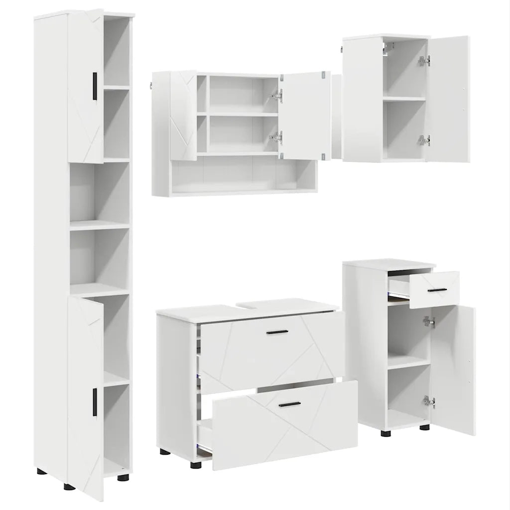 Set di mobili per il bagno con cassetto con porta 5 pcs Bianco 3393073
