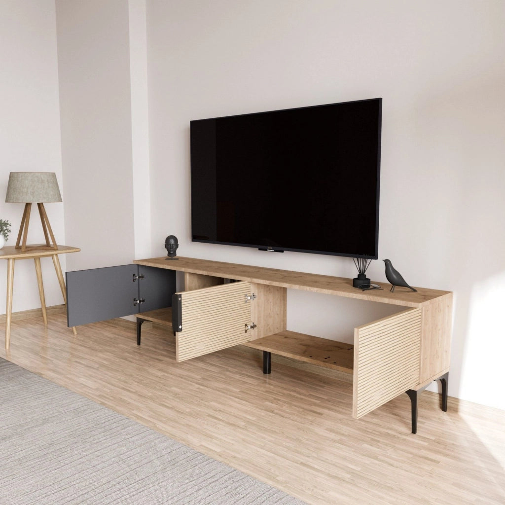 Imerese, Mobile Porta tv 2 Ante, 180x33x49h cm Marrone Rovere