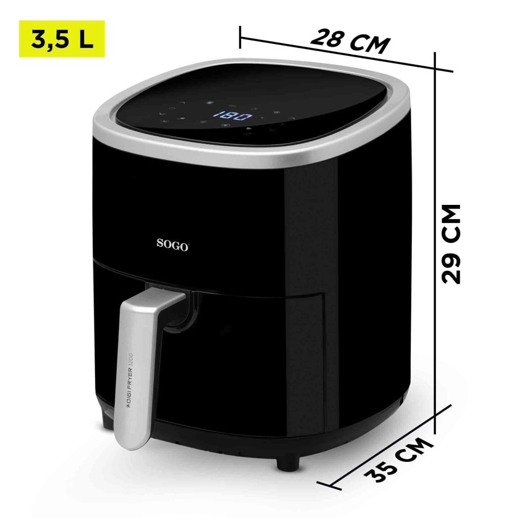Friggitrice ad aria 3,5L con 8 programmi, temperatura 80-200°C e timer 60 min 1200W con display touch e ricettario - Sogo