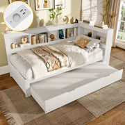 Daybed con letto estraibile, presa e 2 USB, 90x200 cm, truciolare bianco