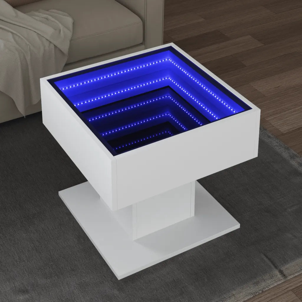 Tavolino Salotto con LED-Tavolino da soggiorno-Tavolo Bianco 50x50x45 cm Legno Multistrato 753282
