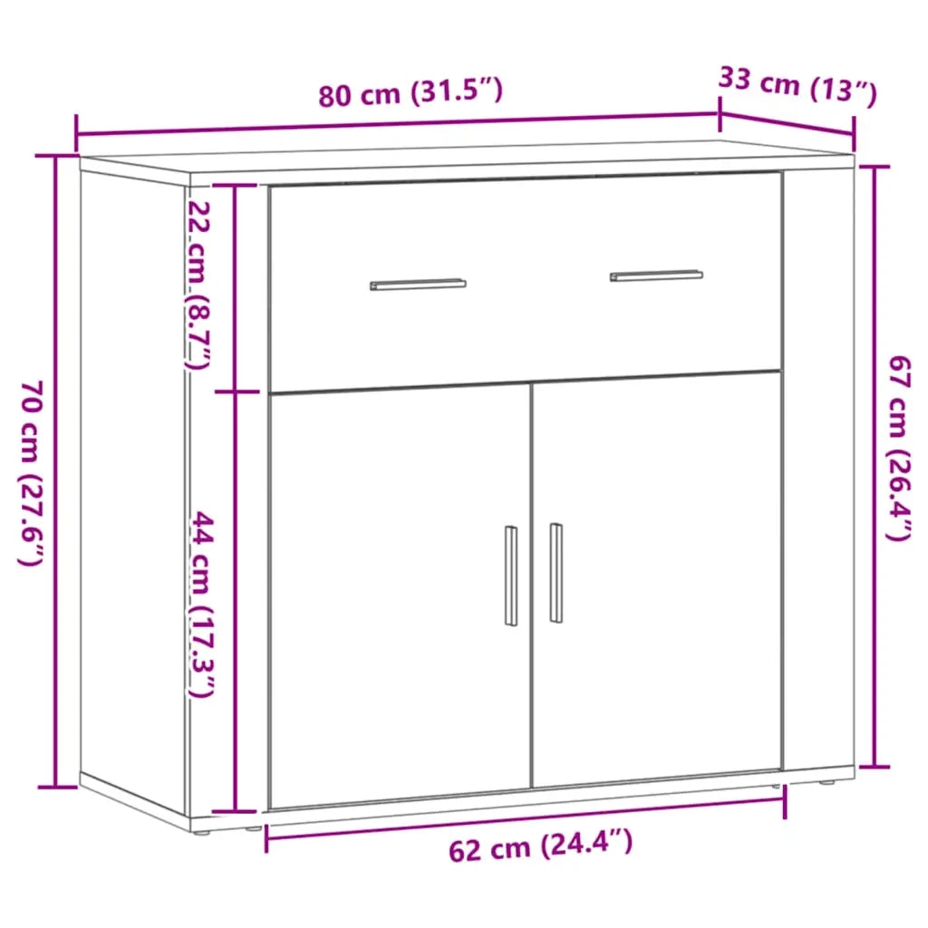 Credenza Rovere Artigianale 80x33x70 cm in Truciolato