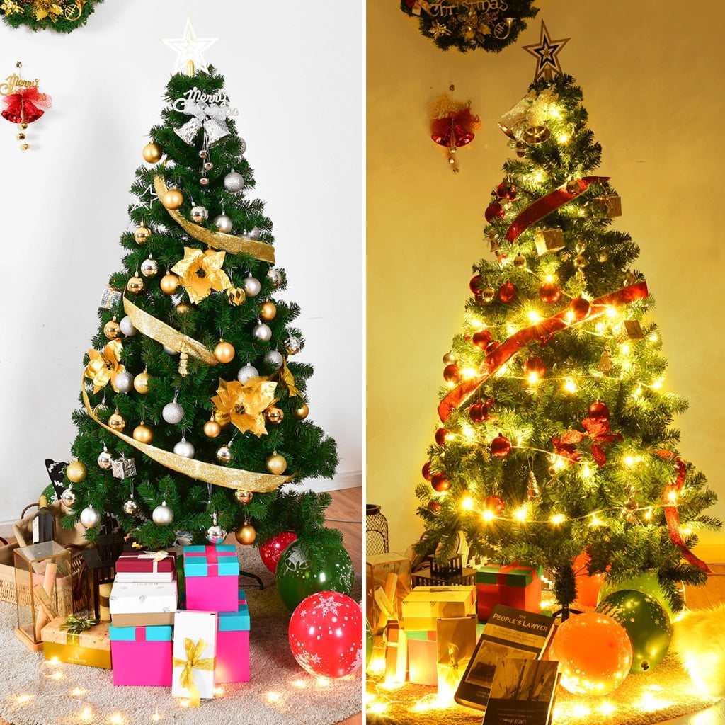 Albero di Natale 180cm con aghi in PVC di alta qualit¨¤ base di metallo, Abete artificiale per casa ufficio negozi hotel-Alberi di Natale