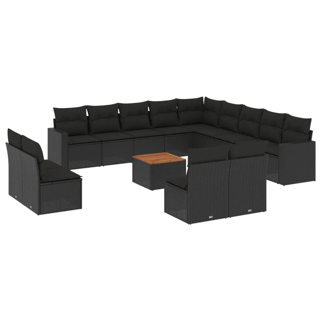 Set Divani da Giardino 14pz con Cuscini in Polyrattan Nero 3256706