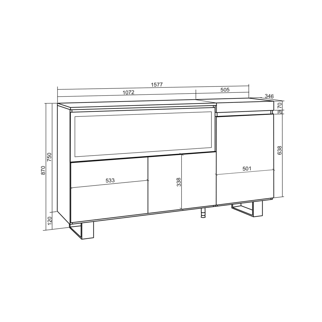 Credenza, Mobile, 158x35x87cm, 3 Porte, Camino elettrico XXL, Design industriale, grigio cemento RF3288