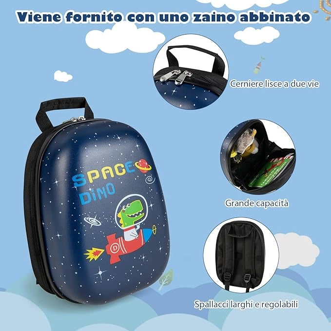 Set di Valigia per Bambini, 16" Valigia+ 12" Zaino, 2 Pezzi, con Ruote Girevoli a 360° e Maniglia Retrattile, Ideale per Viaggiare in Modo Comodo e Divertente (Modello 4)